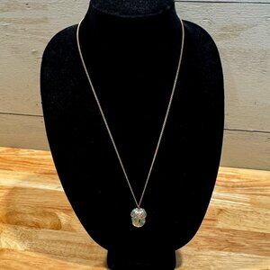 Vintage Aurora Borealis Faceted Crystal Ball Filigree Cap Pendant Necklace 24"